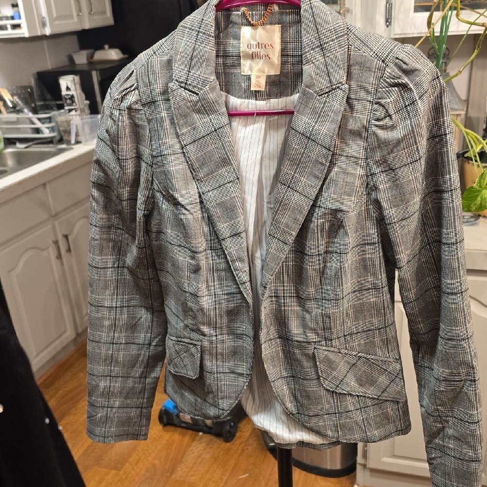 Women's Gray Plaid Jacket